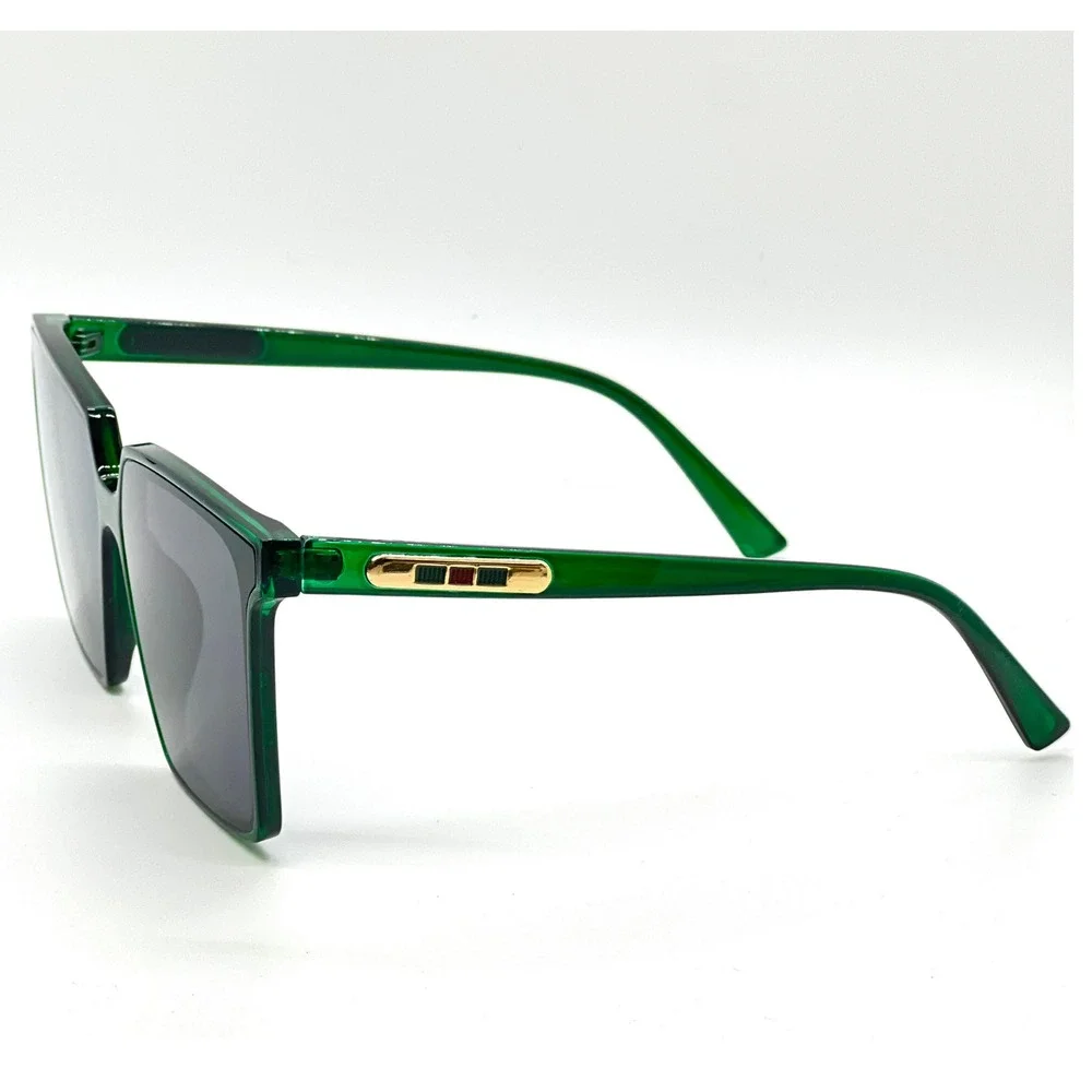 Square Green Sunglasses | Gold Accent | Trendy‎ Fashion Shades Ovrsized Trendy